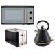 Tower Cavaletto Black & Rose Gold 3KW 1.7L Pyramid Kettle, 2 Slice 850W Toaster & 800W 20L Microwave, Contemporary Matching Kitchen Electrical Set in Black & Rose Gold