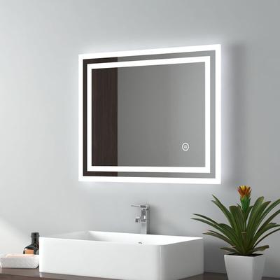 Led Badezimmerspiegel 50x60cm Badspiegel mit Kaltweißes Licht,Touch-Schalter und Beschlagfrei