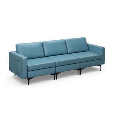 Costway 3-Seat Sectional Sofa Couch with Armrest Magazine Pocket and Metal Leg-Blue