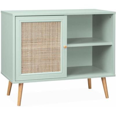 sweeek - Sideboard mit Rattangeflecht 80 x 39 x 65,8 cm - Seladon Grün