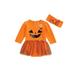 xkwyshop Infant Baby Girl Halloween Outfits Ghost Face Long Sleeve Tulle Tutu Skirt Jumpsuit Headband Clothes Set Orange