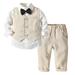 Toddler Gentleman Suit Baby Little Boy Clothes Sets Bowtie Long Sleeve Shirts and Suspenders Pants Sets 2Pcs Casual Outfit Sets 12 Months-7 Years