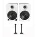 Kanto YU4MW 140W Bookshelf Speakers with Bluetooth - Matte White (Pair) with Kanto SP26PL 26 Fixed-Height Stands for Bookshelf Speakers - Black (Pair) (2022)