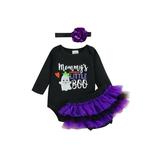 JYYYBF Baby Girls Halloween 3Pcs Outfits Ghost Printed Romper Bodysuit Tutu Skirts with Headband My 1st Halloween Clothes Black