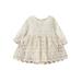 Genuiskids Newborn Baby Girl Romper Dress Long Sleeve Round Neck Patchwork High Waist Lace Floral Party Dress 0-18Months