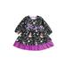 Licupiee Infant Halloween Patchwork Dress Girls Pumpkin Cat Print Long Sleeve Round Neck One-piece with Bows