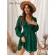 Mini robe verte à manches longues pour femme tenue de soirée Sexy à coupe trapèze collection