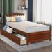 Curvaceous Line Twin Wood Platform Bed with 2 Caster Drawers&Headboard, 79.5''L*41.7''W*37.5''H, 76LBS