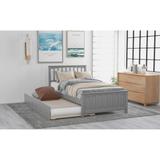 Pinewood Twin Platform Bed with Twin Trundle&Headboard, No Box Spring Needed, 79.5''L*42''W*41.1''H, 76LBS