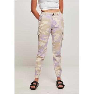 Cargohose URBAN CLASSICS "Urban Classics Damen Ladies High Waist Camo Cargo Pants", Damen, Gr. 26, Normalgrößen, lila (lilacamo), 98% Baumwolle, 2% Elasthan, normal, Hosen Image