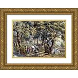 Currier and Ives 24x18 Gold Ornate Wood Framed with Double Matting Museum Art Print Titled - Old Farm Gate