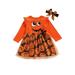 Canrulo 2PCS Toddler Infant Kids Little Girls Halloween Eyes Pumpkin Printing Dress Headwear Set Orange 1-2 Years