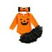 ZIYIXIN Newborn Baby Girl Halloween Outfit Long Sleeve Pumpkin Smile Face Romper Polka Dot Tutu Skirt Headband 3Pcs Set Orange Black 12-18 Months