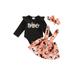 ZIYIXIN 3Pcs Newborn Baby Girls Halloween Clothes Letter Fly Sleeve Romper Tops+Pumpkin Print Suspender Skirt Set Black 0-3 Months