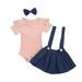 FRSASU Kids Outfits Clearance Toddler Baby Girls Short Sleeve Solid Romper+Denim Strap Skirt Outfits Set