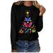 jsaierl Christmas Shirts for Women Long Sleeve Butterfly Graphic Top Workout Crewneck Sweatshirt Plus Size Pullover Christmas Gifts for Women