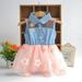 Eleanos Child Baby Girl Sleeveless Floral Lace Denim Shirt Floral Net Yarn Princess Tutu Skirt