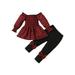 Bmnmsl Girl Autumn Sets Plaid Boat Neck Long Sleeve Tops Bow Long Pants