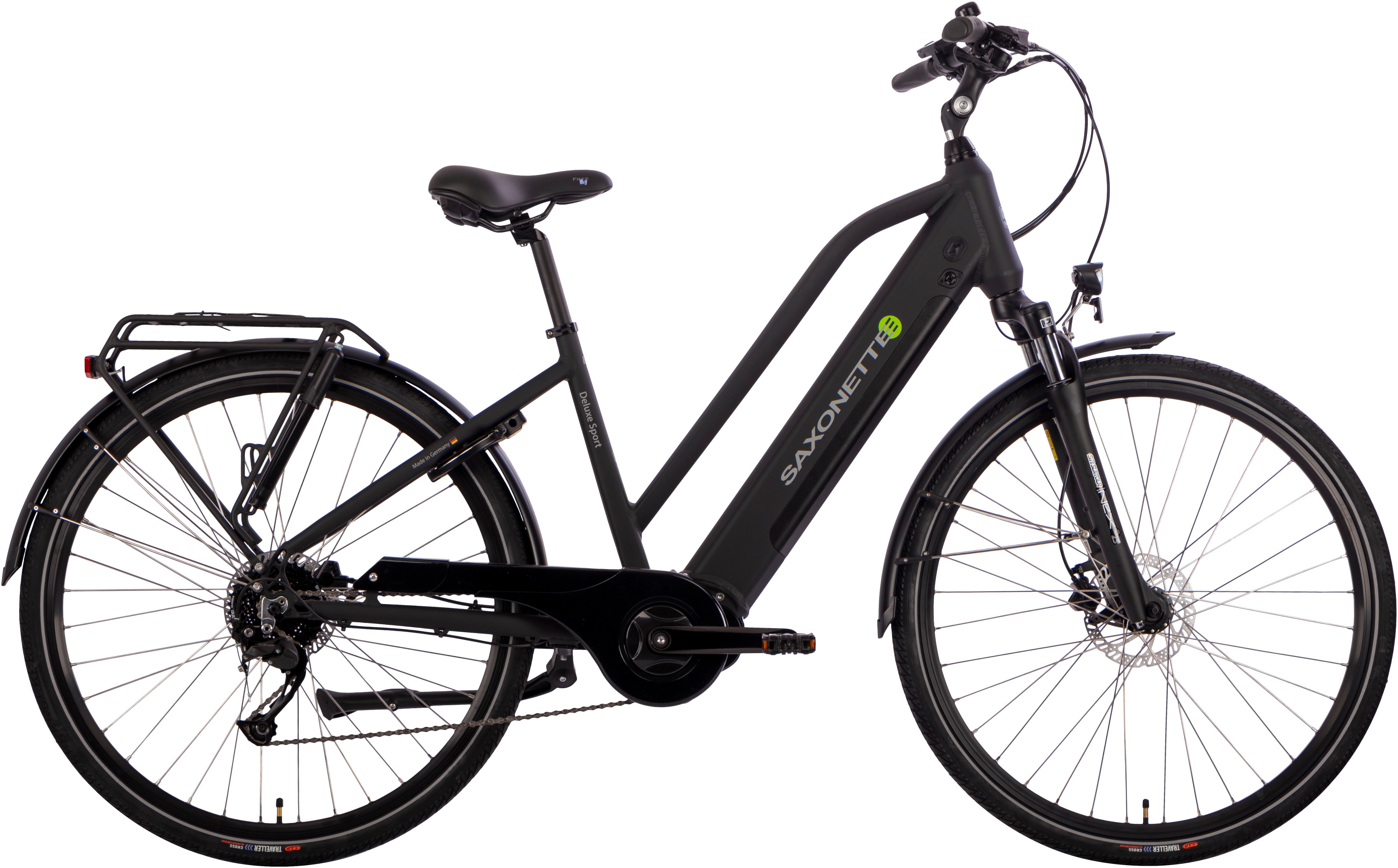 E-Bike SAXONETTE "Deluxe Sport Lady" Gr. 50, schwarz (schwarz matt, schwarz), Elektrofahrräder, 50cm, 28 Zoll (71,12cm), Pedelec, Elektrofahrrad für Damen u. Herren Image
