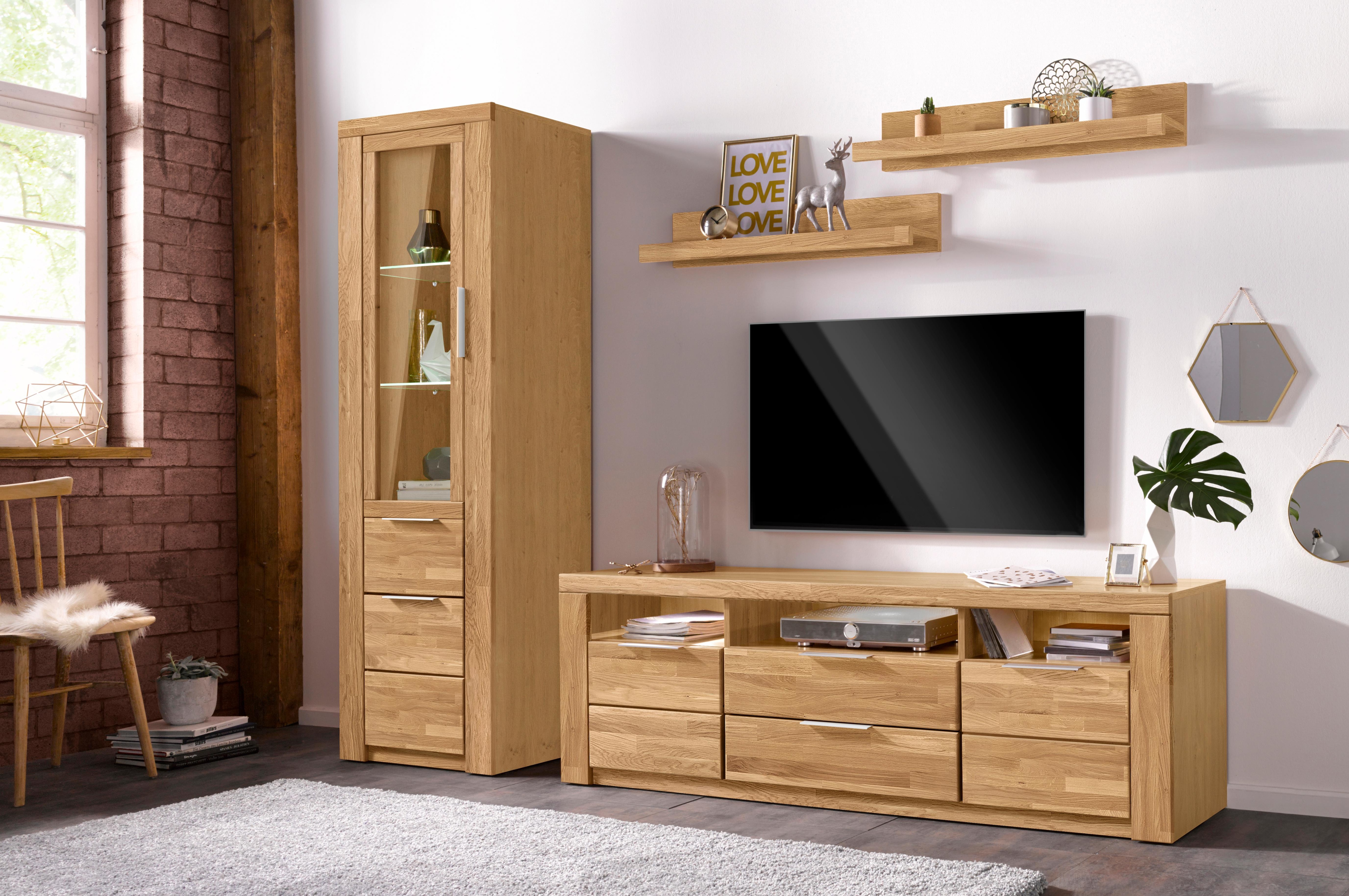 Wohnwand HOME AFFAIRE "ZARA", braun (eiche teilmassiv), Holzwerkstoff eichefarben (Korpus) / Massivholz Eiche (Front), Kastenmöbel-Sets, teilmassives Holz