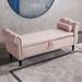Velvet Bench Sofa Stool, Storage Ottoman Long Sofa Bench with Buttons Tufted Nailhead Trimmed, Solid Wood Legs & 1 Pillow