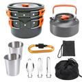 11PCS Camping Cookware Mess And with Kettle Stainless Steel Cups Lightweight for Hiking Backpacking Picnic Orange