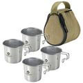 Four Stainless Steel 210ml Sierra Cups with a Storage Bag Picnic Tableware Portable Barbecue Hiking Camping Cup Picnic Cookware