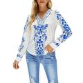 HSMQHJWE Wrap Tops For Women Baseball Long Sleeve Tees For Women Women Fashion National Style Printed V Neck Casual Long Sleeve Shirt Couture Workout