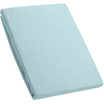 Spannbettlaken KUM "Premium Jersey Spannbetttuch", blau (hellblau), B:180-200cm L:200cm, Jersey, Obermaterial: 95% Baumwolle, 5% Elasthan, Laken Image