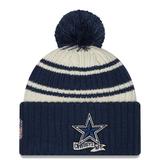 Men's New Era Cream/Navy Dallas Cowboys 2022 Sideline Sport Cuffed Pom Knit Hat