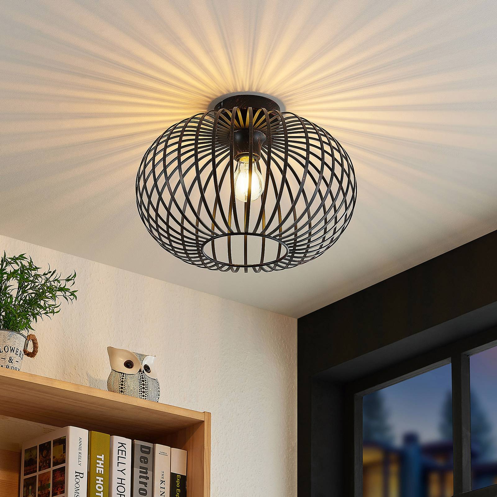 Deckenlampe Rosalea Lindby, dimmbar, schwarz, für Wohn- / Esszimmer, Metall, Modern, Deckenlampe