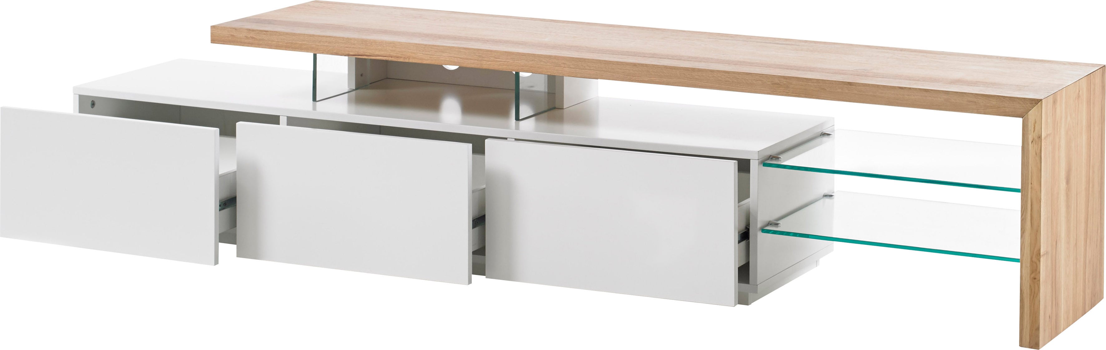 Lowboard MCA FURNITURE "Alimos", weiß (weiß, eiche), B:204cm H:44cm T:40cm, Sideboards, Lowboard, für TV bis 84 Zoll geeignet