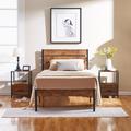 17 Stories 3 Piece Bedroom Set Wood Bed Frame & Nightstand Set w/ USB Ports & Outlets Mattress Foundation w/ Side Table Set Metal in Brown | Wayfair