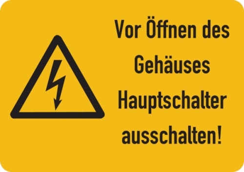 Warnaufkleber, Hauptschalter ausschalten! - 52x37 mm Folie selbstklebend Image