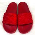 Gucci Shoes | Gucci Mens Red Open Toe Slip On Flat Signature Print Wide Strap Slide Sandals 9 | Color: Red | Size: 9