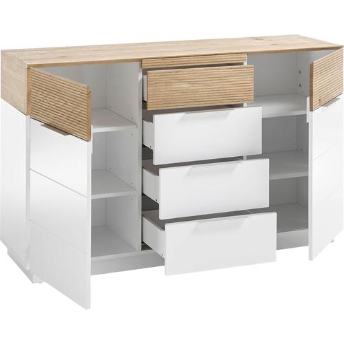 „Sideboard MCA FURNITURE „“Dubai““ Sideboards Gr. B/H/T: 136 cm x 83 cm x 40 cm, 4, weiß (weiß matt) Sideboards Matt mit Absetzungen in Eiche“