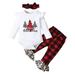 KIMI BEAR Newborn Girls Outfits 0 Months Newborn Girls Autumn Winter Outfits 3 Months Newborn Girls Sweet Christmas Element Print Long Sleeve Romper + Plaid Pants + Headband 3PCs Set White