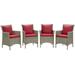 Pemberly Row Wicker Patio Dining Arm Chair in Gray and Red (Set of 4)