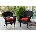 W00207-4-C-FS018-CS Black Wicker Chair with Red Orange Cushion - Set of 4