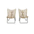 GDF Studio Danbury Outdoor Boho Modern Wicker Accent Chairs Set of 2 Light Brown and Black