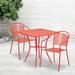 BizChair Commercial Grade 28 Square Coral Indoor-Outdoor Steel Patio Table Set with 2 Round Back Chairs