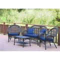 4 Piece Santa Maria Espresso Wicker Conversation Set Navy Blue Cushion