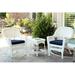 3 Piece White Wicker Chair And End Table Set With Blue Chair Cushion