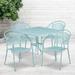 BizChair Commercial Grade 35.5 Square Sky Blue Indoor-Outdoor Steel Patio Table Set with 4 Round Back Chairs