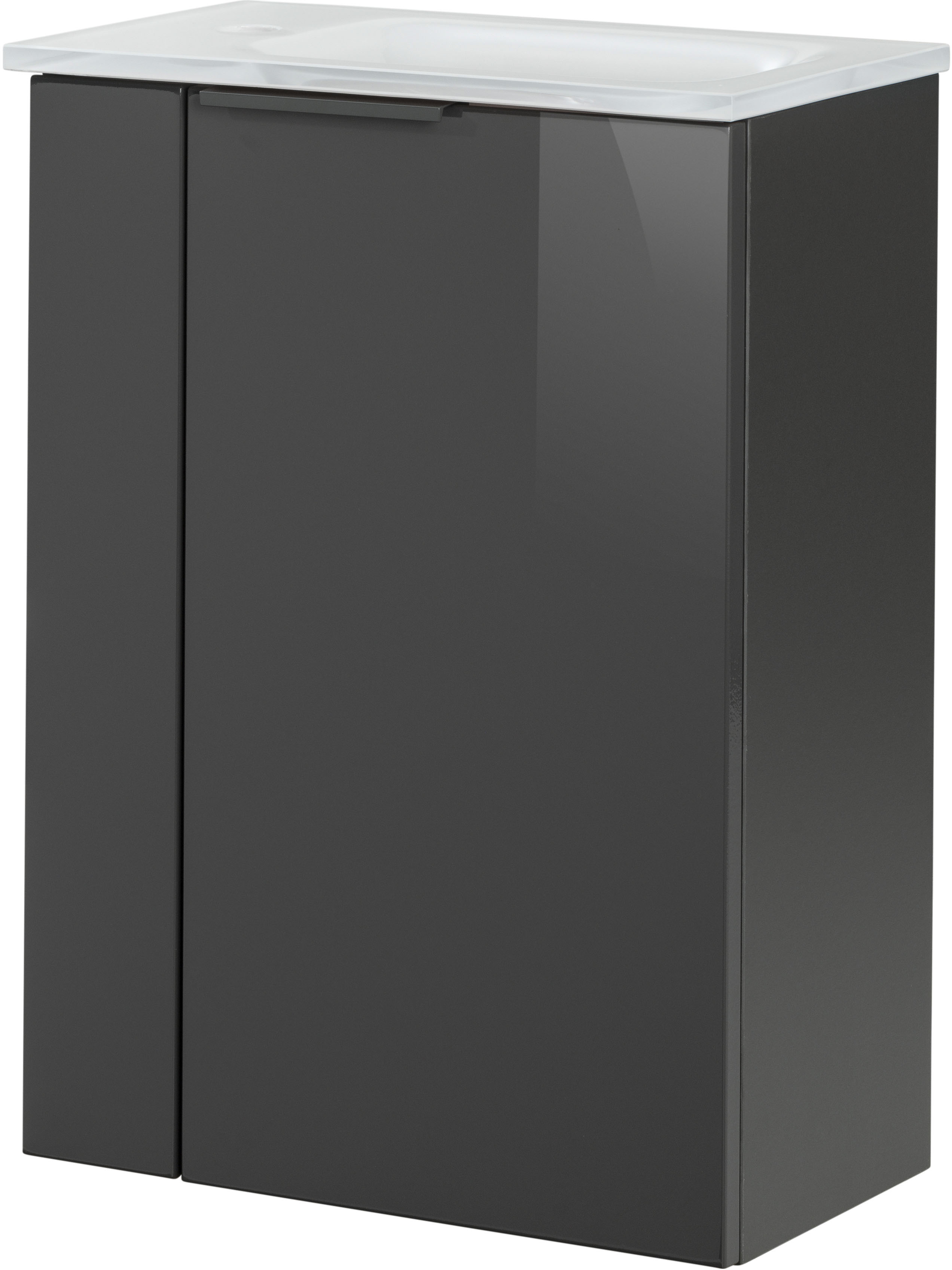 Waschtisch FACKELMANN "SBC", grau (anthrazit, anthrazit matt), B:45cm H:61,5cm T:25cm, Glas, Holzwerkstoff, Waschtische, Waschtisch, bestehend aus Becken und Unterbau, Breite ca. 45 cm