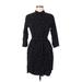 Uniqlo Casual Dress - Shirtdress Mock 3/4 sleeves: Black Polka Dots Dresses - Women's Size 9