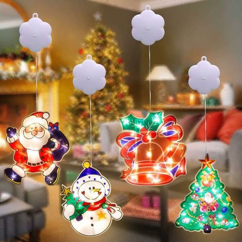 [4 Stück] 3D-Weihnachts-Saugnapf-Fensterbeleuchtung, Weihnachtsfenster-Saugnapf-Lampe,