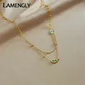 LAMENGLY – collier en acier inoxydable 2 en 1 pour femmes 2 en 1 avec pendentif œil en pierre