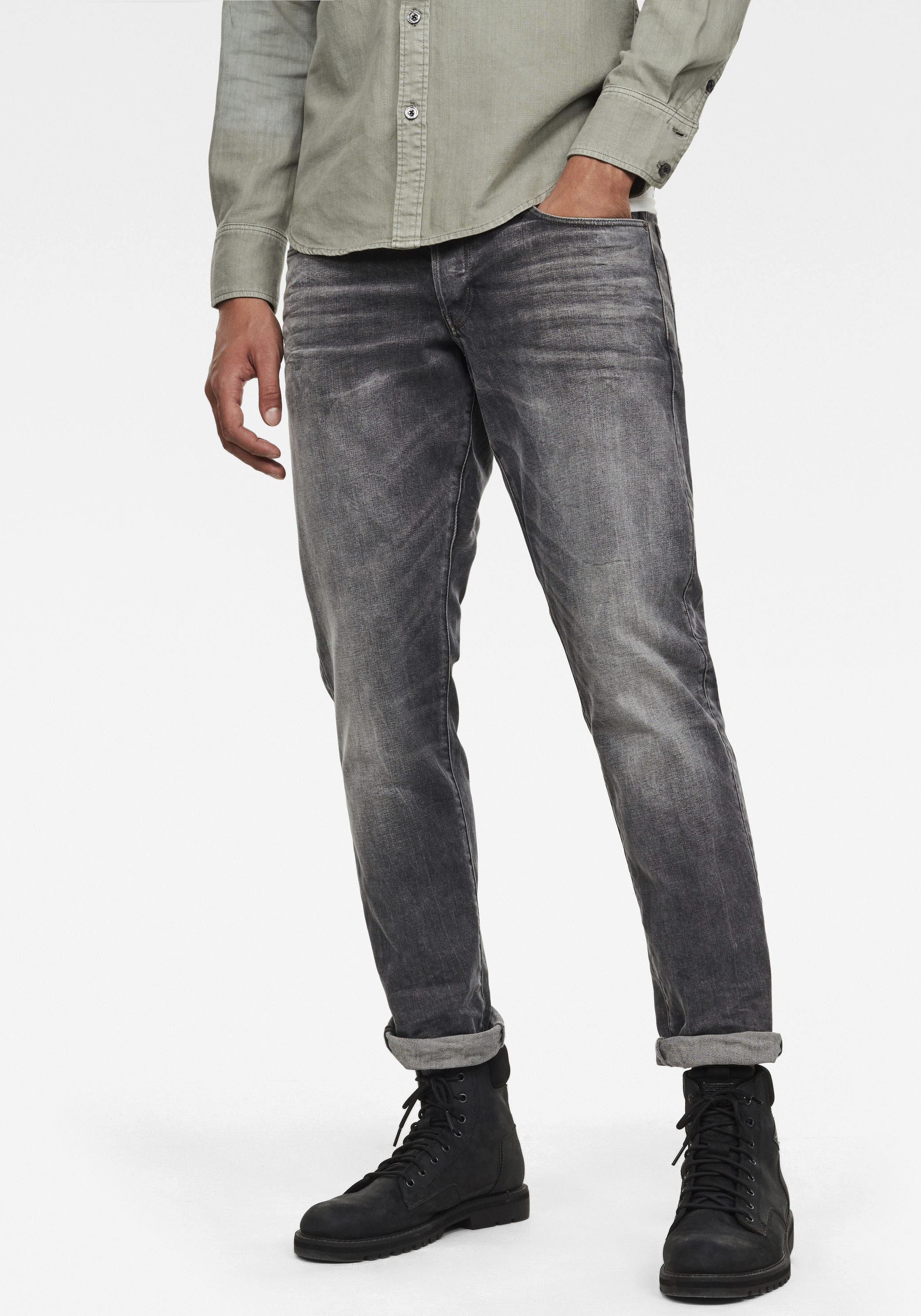 Regular-fit-Jeans G-STAR "3301 Straight Tapered", Herren, Gr. 36, Länge 30, grau (grau, used), Denim/Jeans, Obermaterial: 99% Baumwolle, 1% Elasthan, normal normal, Jeans