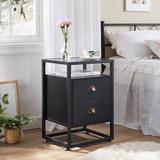 Trent Austin Design® Kempst 2 - Drawer Steel Nightstand Wood/Metal in Black | 23.6 H x 15.7 W x 13.8 D in | Wayfair